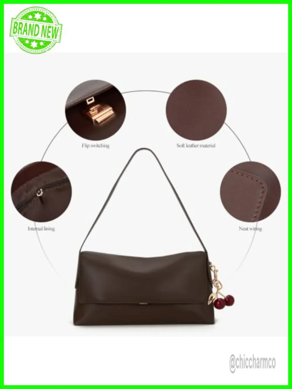 Women's Faux Leather Large Hobo Shoulder Bag with Cherry Charm